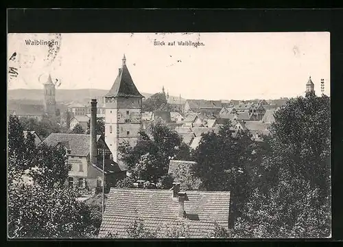 AK Waiblingen, Totalansicht mit Turm