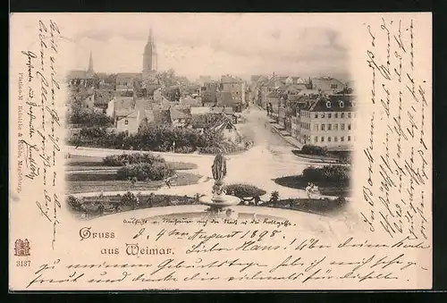 AK Weimar, Strassenpartie aus der Vogelschau