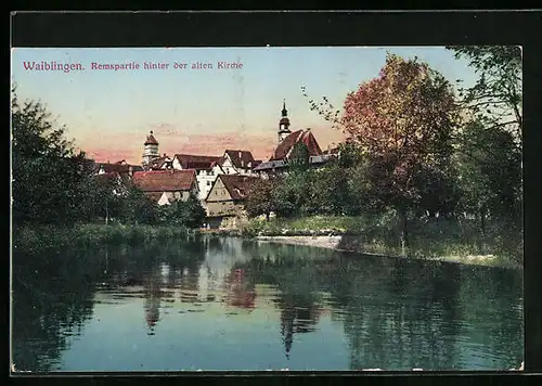 AK Waiblingen, Remspartie hinter der alten Kirche