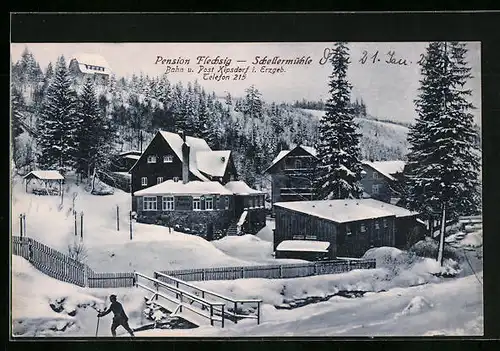 AK Kipsdorf i. Erzgeb., Pension Flechsig - Schellermühle, Verschneite Waldlandschaft