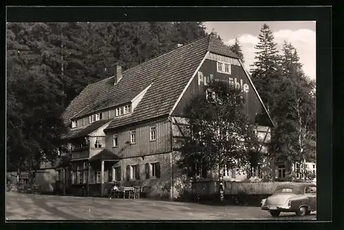 AK Bärenfels /Erzgeb., HO-Gasthaus Putzmühle mit Parkplatz