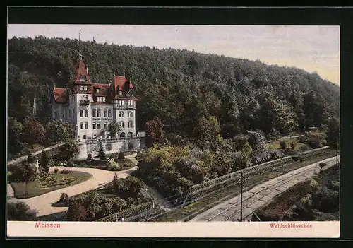 AK Meissen, Waldschlösschen in direkter Nähe zu Schienen