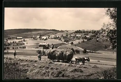 AK Schellerhau /Dippoldiswalde, Ortsansicht mit Bauern bei der Arbeit