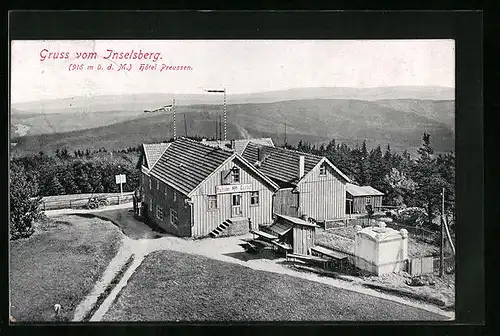 AK Inselsberg /Thür., Gasthaus Gotha vor Bergpanorama