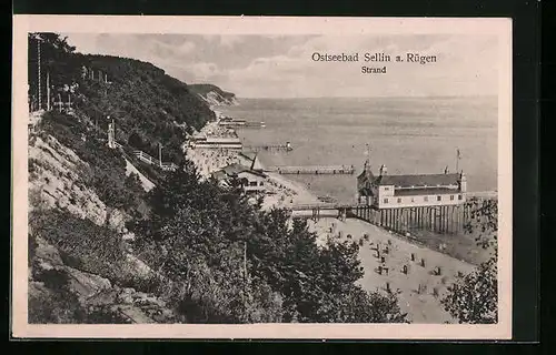 AK Sellin /Rügen, Strand mit Brücke aus der Vogelschau