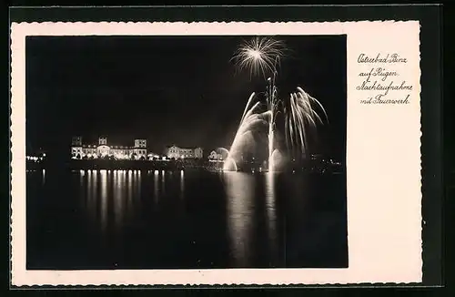 AK Binz /Rügen, Nachtaufnahme mit Feuerwerk