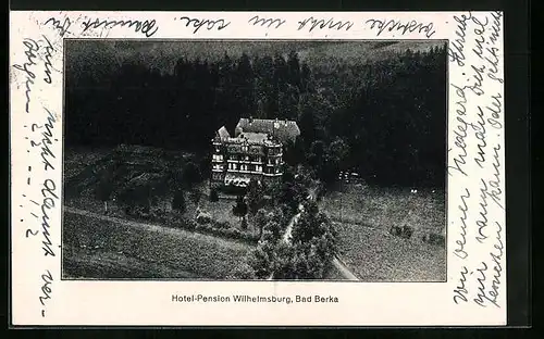 AK Bad Berka, Hotel-Pension Wilhelmsburg aus der Vogelschau
