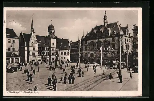 AK Halle a. S., Marktpatz aus der Vogelschau