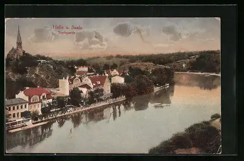 AK Halle a. S., Saale aus der Vogelschau