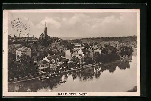 AK Halle-Cröllwitz, Ortsansicht aus der Vogelschau