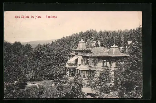 AK Bad Sachsa, Badehaus aus der Vogelschau