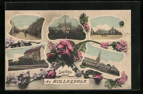 AK Bollezeele, La Gare, Panorama, Une Rue