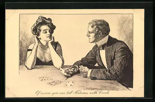 Künstler-AK Charles Dana Gibson: Dame und Herr beim Kartenspiel: Of course you can tell Fortunes with Cards