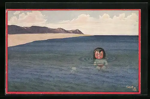 Künstler-AK H.S.B. unsign.: Mädchen im Meer