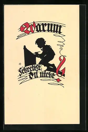 Künstler-AK A. Ost: Knabe beim Schreiben am Pult