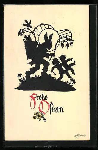 Künstler-AK Georg Plischke: Osterhase und herumtollende Kinder