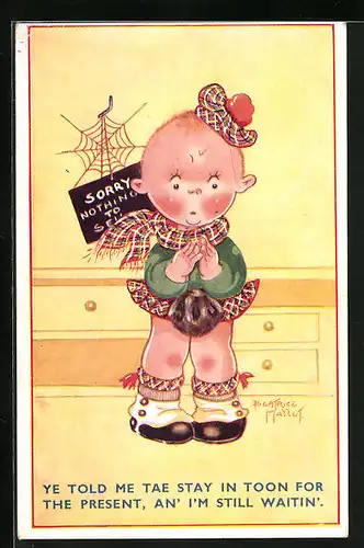 Künstler-AK Beatrice Mallet: Kleiner Schotte im leeren Laden