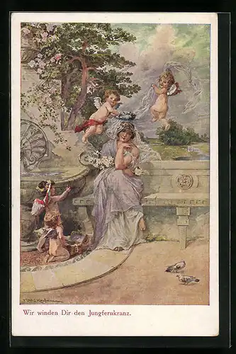 Künstler-AK Hans Kaufmann: Wir winden Dir den Jungfernkranz.