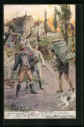 Künstler-AK Hans Kaufmann: Er stürmt ins Leben wild hinaus, ... (aus Schillers Glocke)