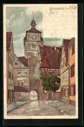 Künstler-AK Karl Mutter: Weisser Turm in Rothenburg