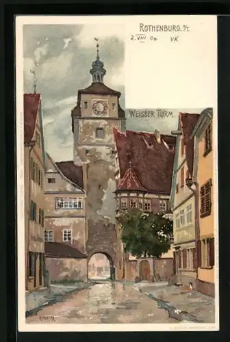 Künstler-AK Karl Mutter: Weisser Turm in Rothenburg