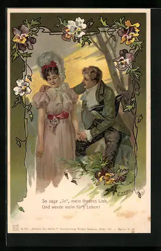 Künstler-AK E. Döcker: Junges Paar beim Heiratsantrag