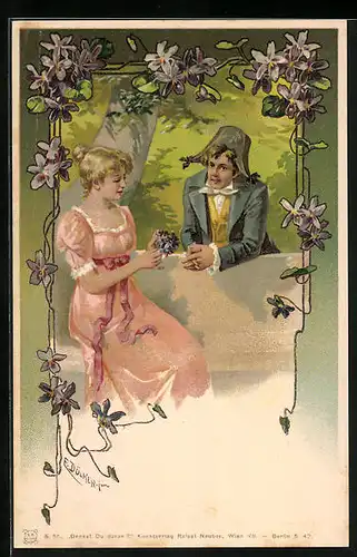 Künstler-AK E. Döcker: Junges Paar im Gespräch