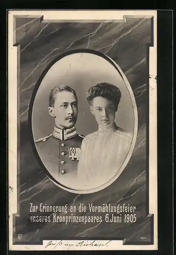 AK Kronprinz Wilhelm von Preussen und Gemahlin, Vermählung 1905