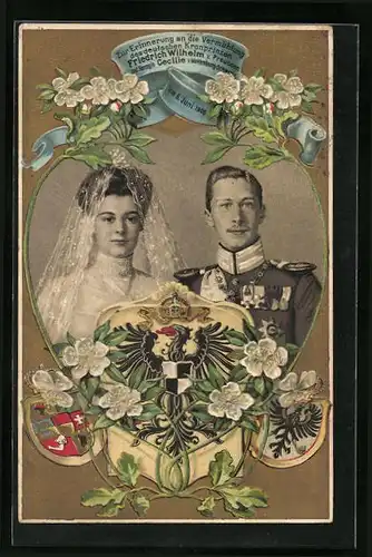 Präge-AK Vermählung von Kronprinz Wilhelm von Preussen und Cecilie 1905