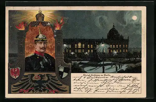 Lithographie Berlin, Kgl. Schloss, Kaiser Wilhelm II.