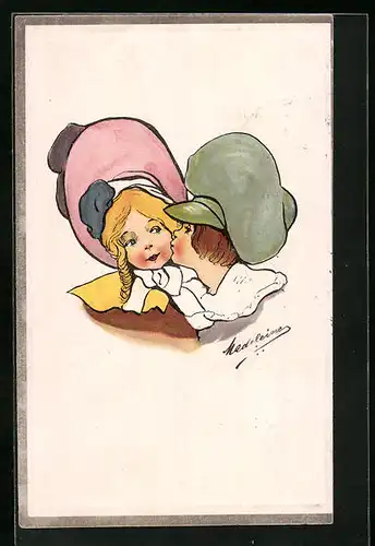 Künstler-AK sign. Madeleine: Zarter Kuss für die Liebste