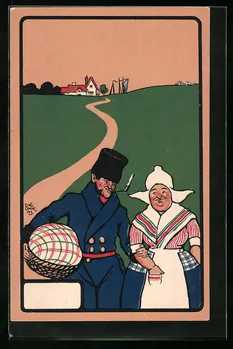 Künstler-AK sign. C. K. Cook: Holländerpaar kommt vom Markt