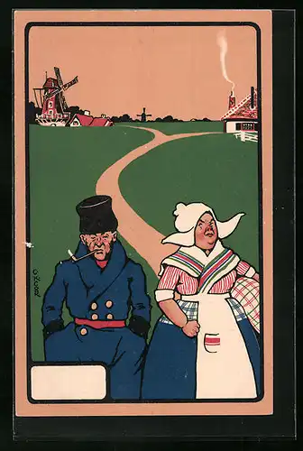 Künstler-AK sign. C. K. Cook: Holländerpaar nach einem Streit