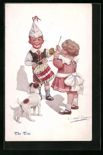 Künstler-AK sign. Clement Farmer: Kleine Musiker mit ihrem Hund