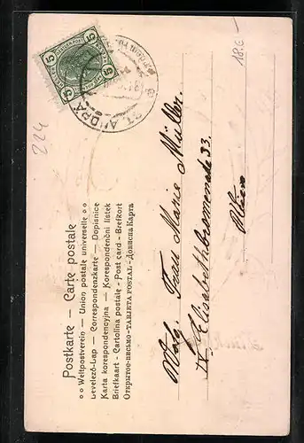 Präge-AK Schornsteinfeger vor grossem Hufeisen