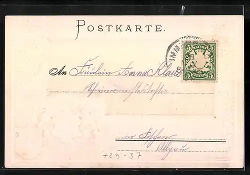 Passepartout-Lithographie Obergünzburg, Teilansicht, Wappen