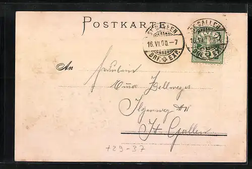 Passepartout-Lithographie Friedrichshafen, Teilansicht mit Kirche, Wappen