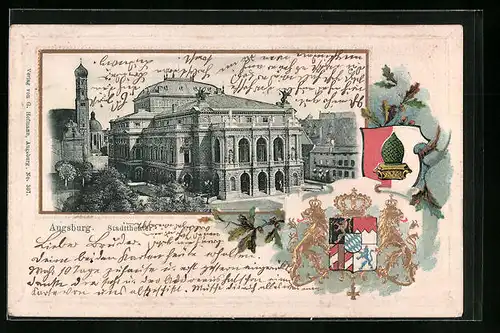 Passepartout-Lithographie Augsburg, Stadttheater, Wappen