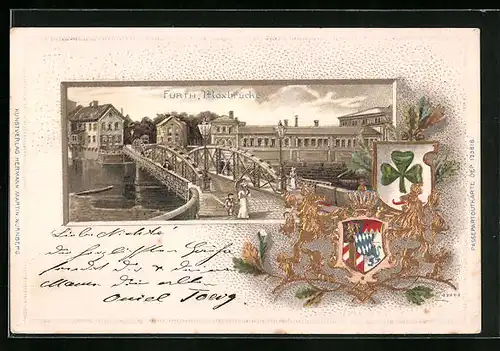 Passepartout-Lithographie Fürth, An der Maxbrücke, Wappen