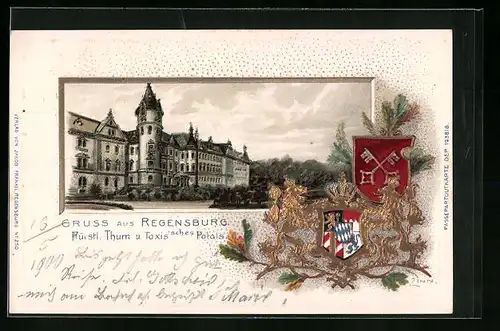 Passepartout-Lithographie Regensburg, Fürstl. Thurn u. Taxissches Palais, Wappen