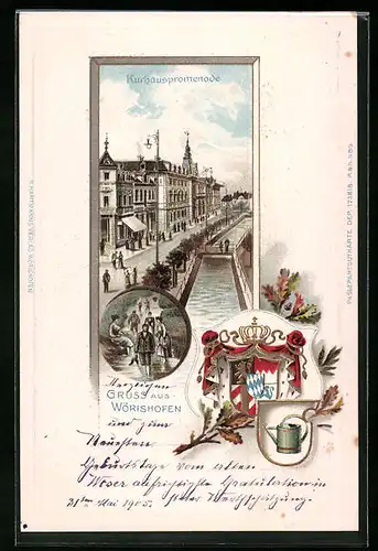 Passepartout-Lithographie Wörishofen, An der Kurhauspromenade, Wappen