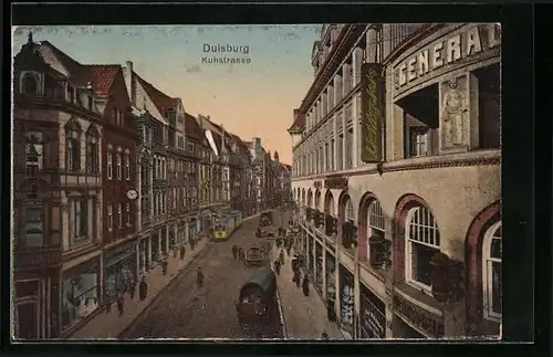 AK Duisburg, Kuhstrasse mit Strassenbahn und Kino
