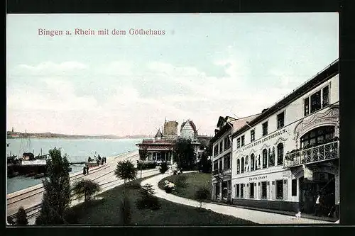 AK Bingen /Rhein, Ortspartie mit Hotel Goethehaus