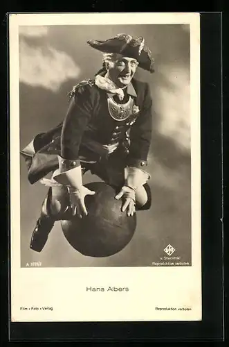 AK Schauspieler Hans Albers als Münchhausen auf der Kanonenkugel