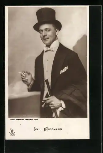 AK Schauspieler Paul Heidemann mit Frack und Zylinder