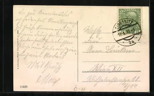 AK Payerbach, Ortsansicht mit Brücke und Rax