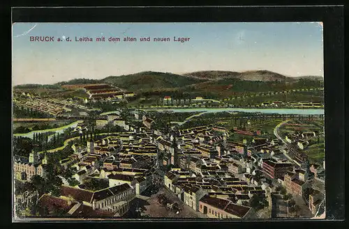 AK Bruck a. d. Leitha, Ortsansicht mit dem alten und neuen Lager