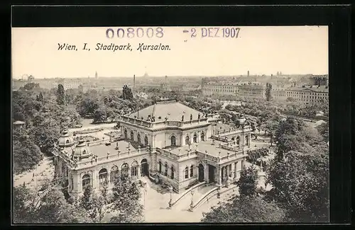 AK Wien, Stadtpark, Kursalon aus der Vogelschau