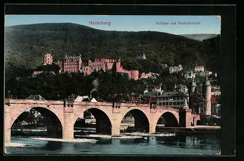 AK Heidelberg, Schloss und Neckarbrücke