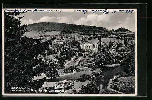 AK Bad Kissingen, Saalepartie mit Rosengarten und Regentenbau